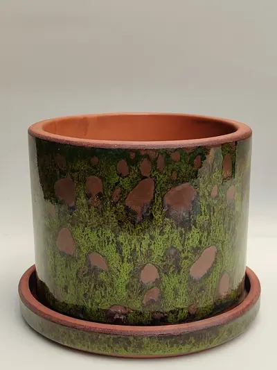 Yeşil Desenli Sırlı Silindir Ø12cm -  Saksilar - Lalezar Botanik